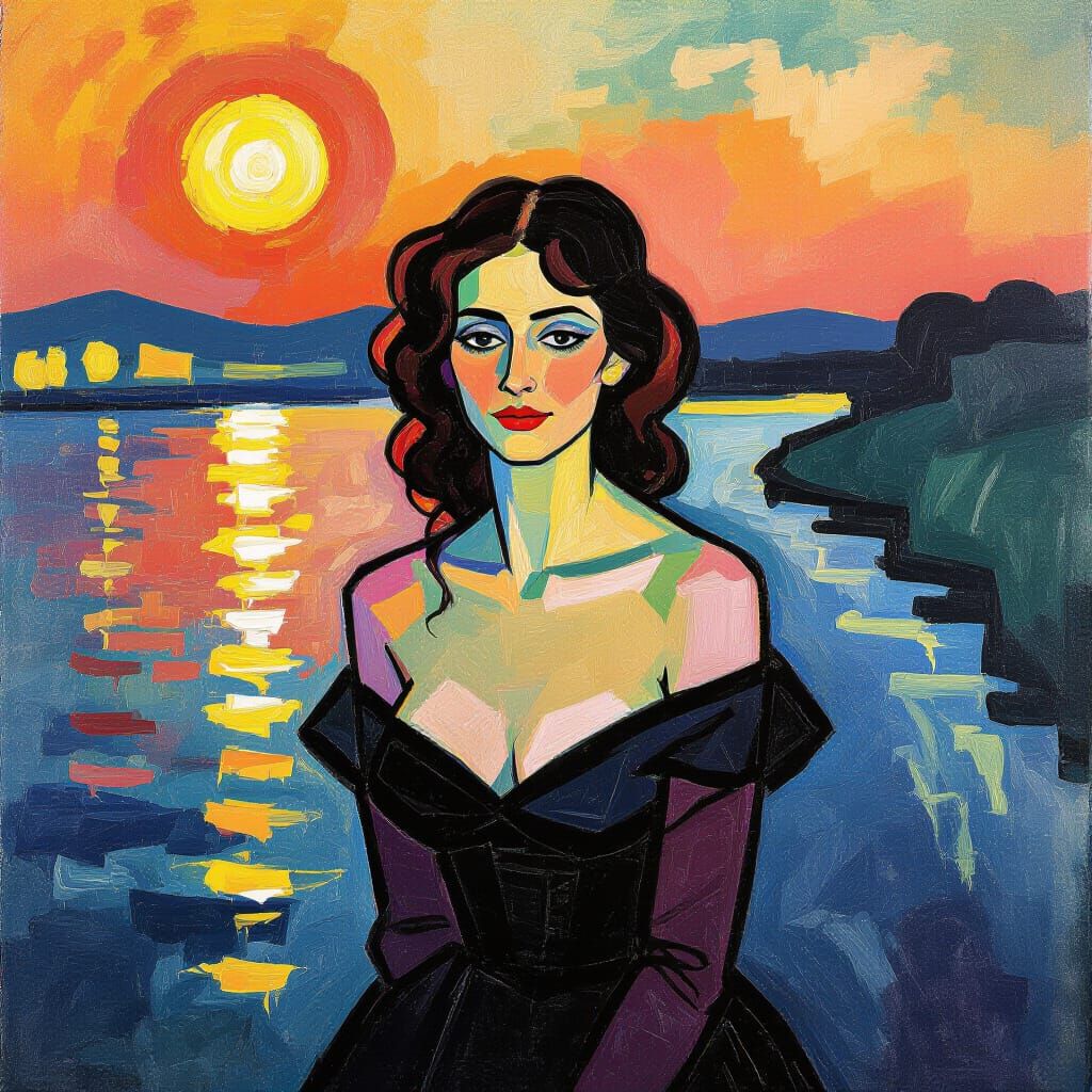 Expressionist Woman in Glowing Water Portrait