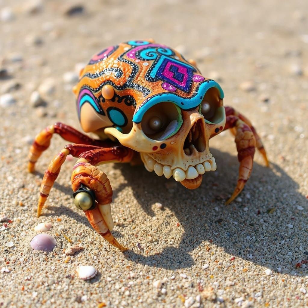 Psychedelic Hermit Crab with Skull Shell