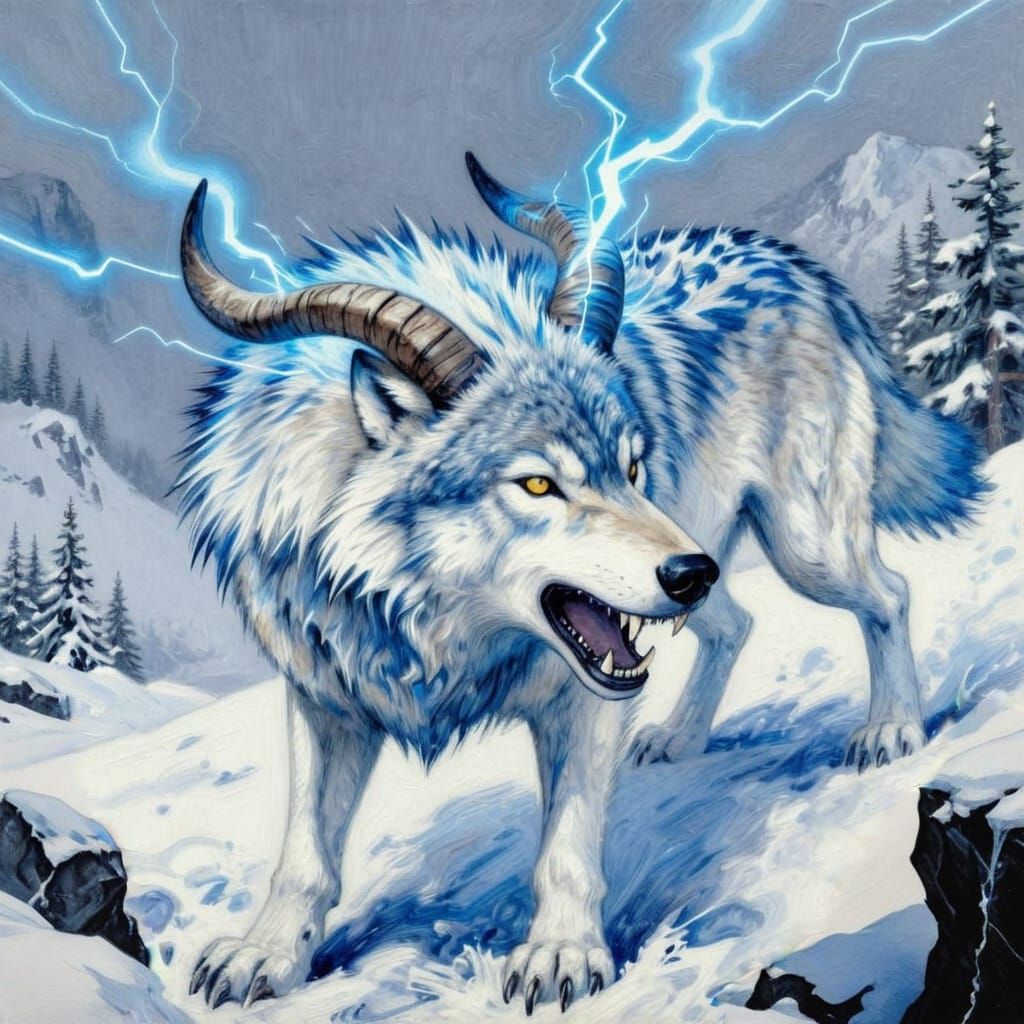 Fantasy Ice Wolf in Textured Oil Painting