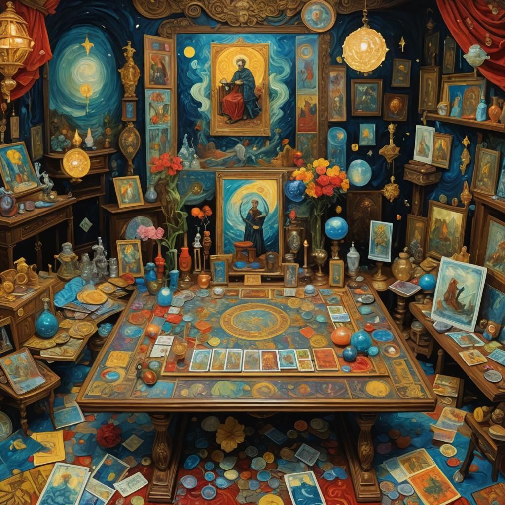 Fantasy Tarot Card Still Life in Impressionist Style