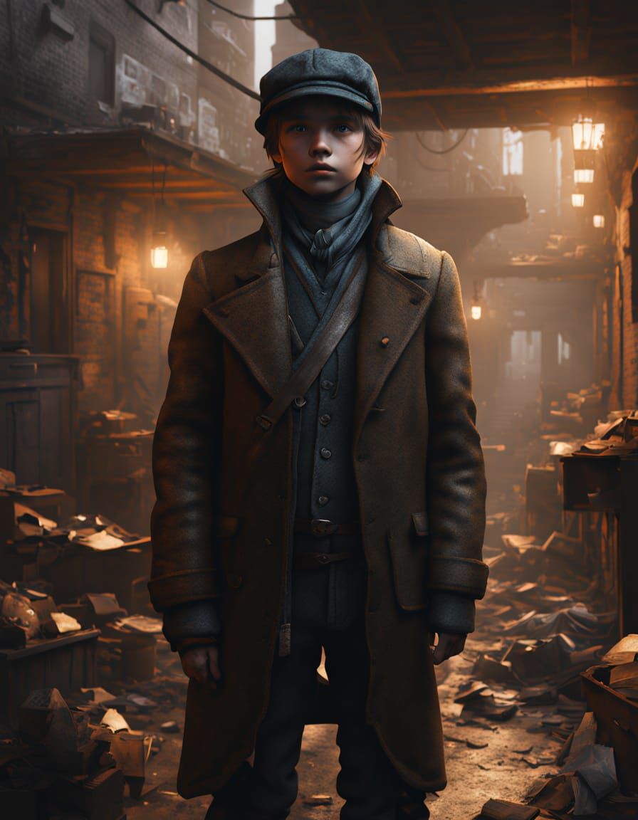 Gothic Oliver Twist Portrait in a Foggy Alleyway