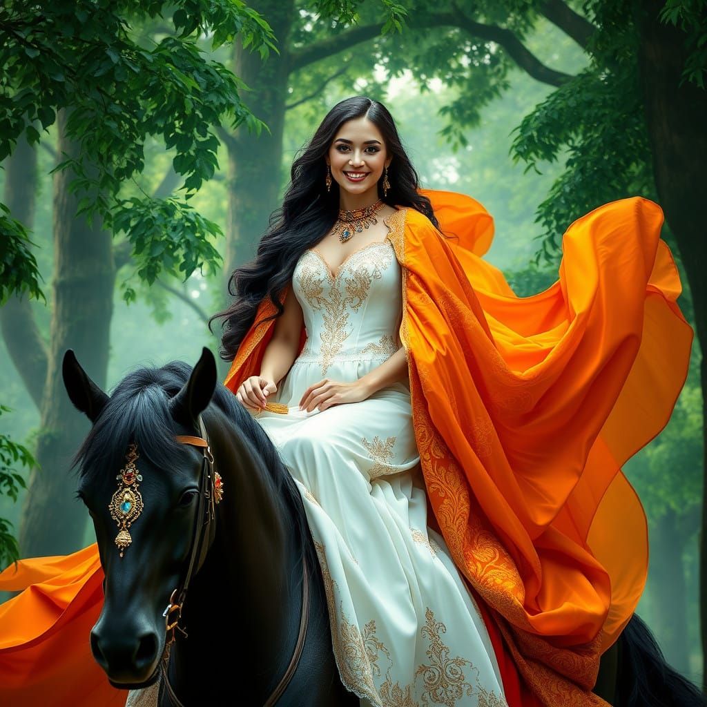 Elegant Regal Woman in Opulent Fairytale Landscape