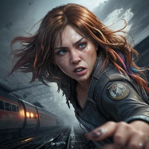 Hyperrealistic Runaway Train in Splash Art Style