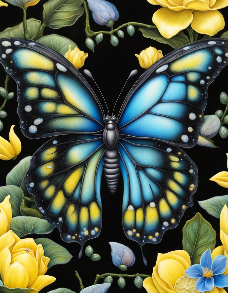 Iridescent Butterfly with Lotus Flower in 3D