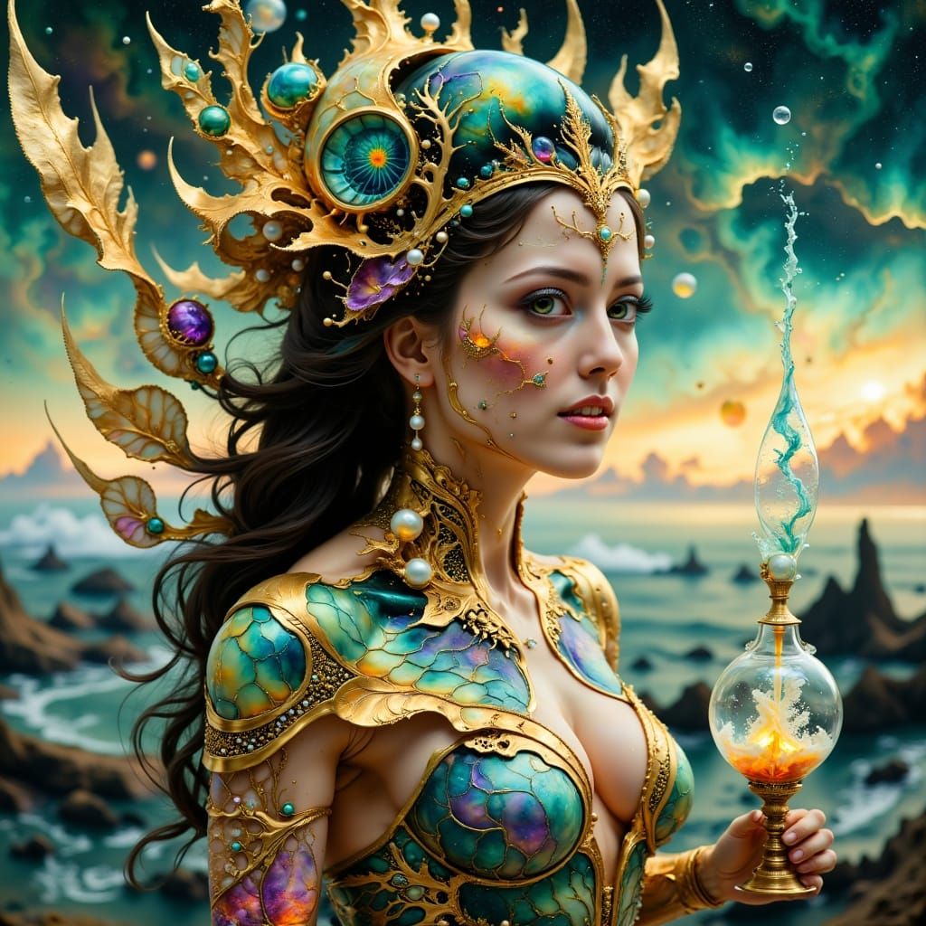 Surreal Goddess in Futuristic, Oceanic Headdress