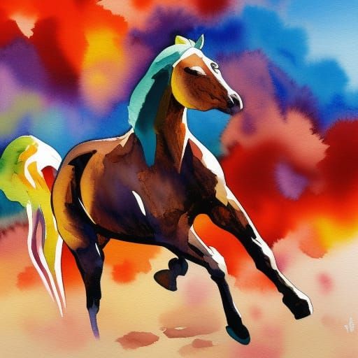 Trotting Horse as Gouache and Watercolor Painting