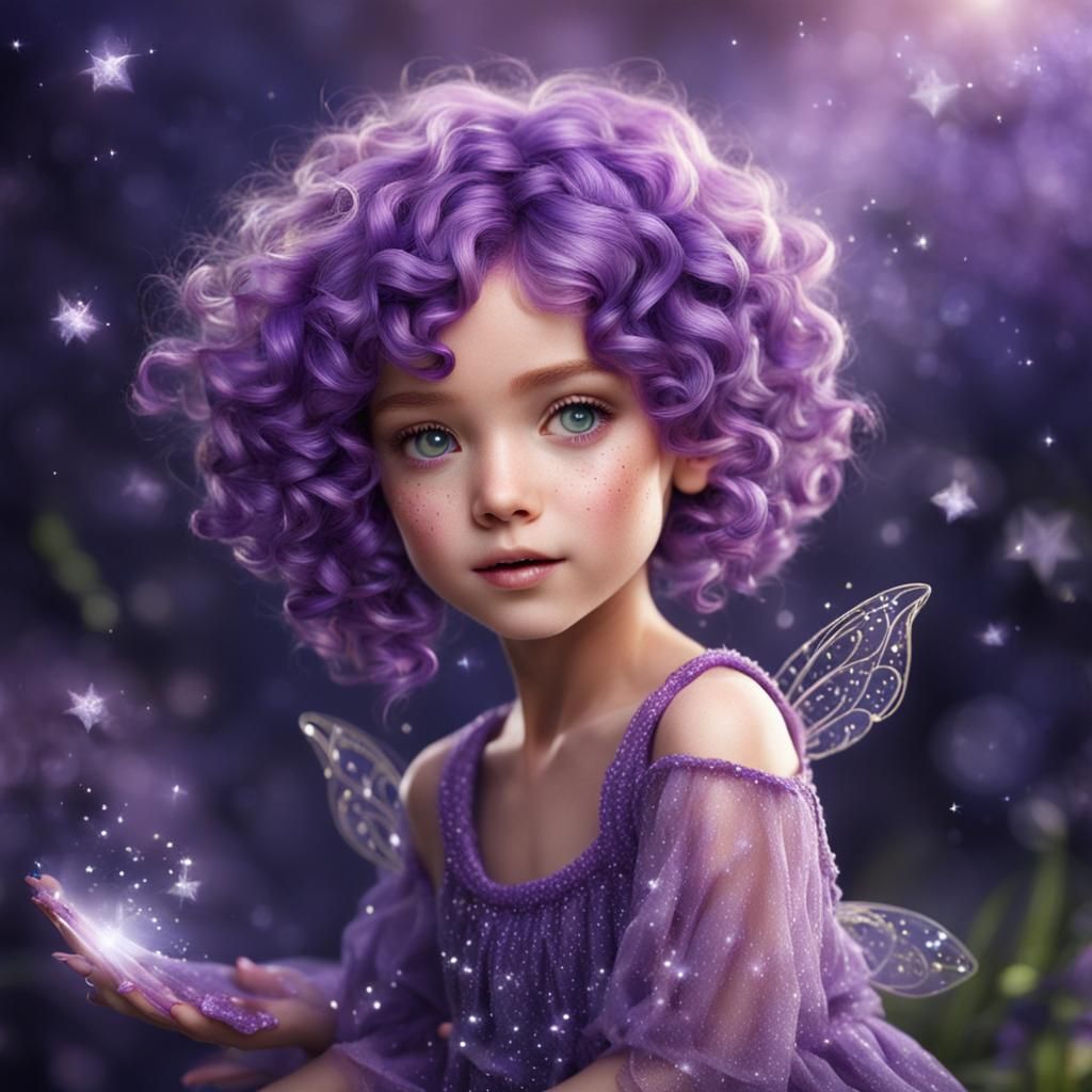 Fairy with Purple Hair and Shimmering Dress