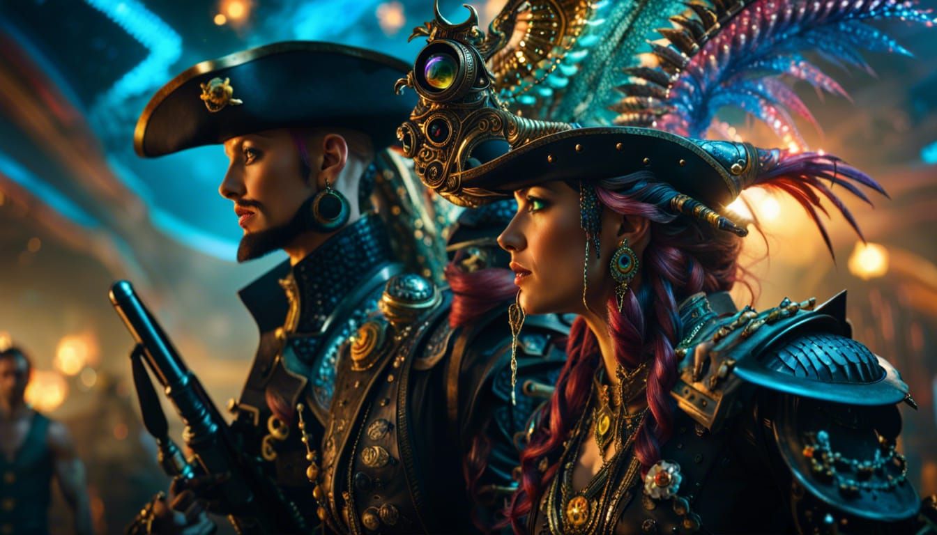 Cyberpunk Pirates Versus Alien Beasts in Space