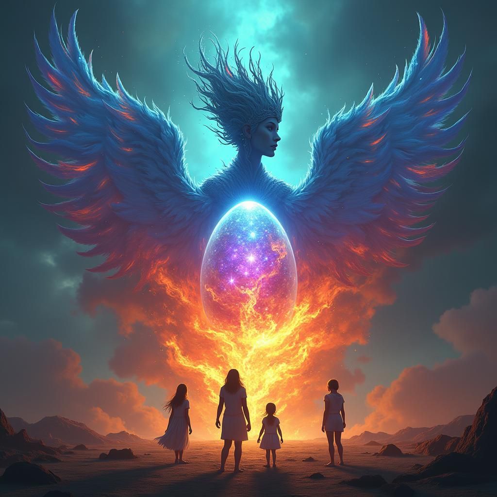 Phoenix Goddess Queen with Iridescent Egg