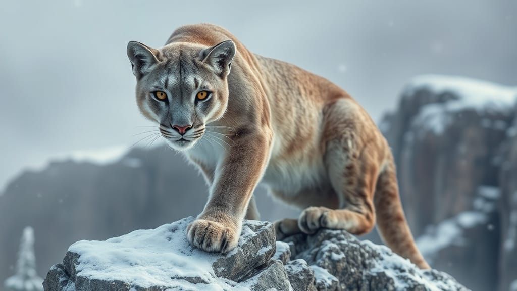 Platinum Mountain Lion in Winter Wonderland