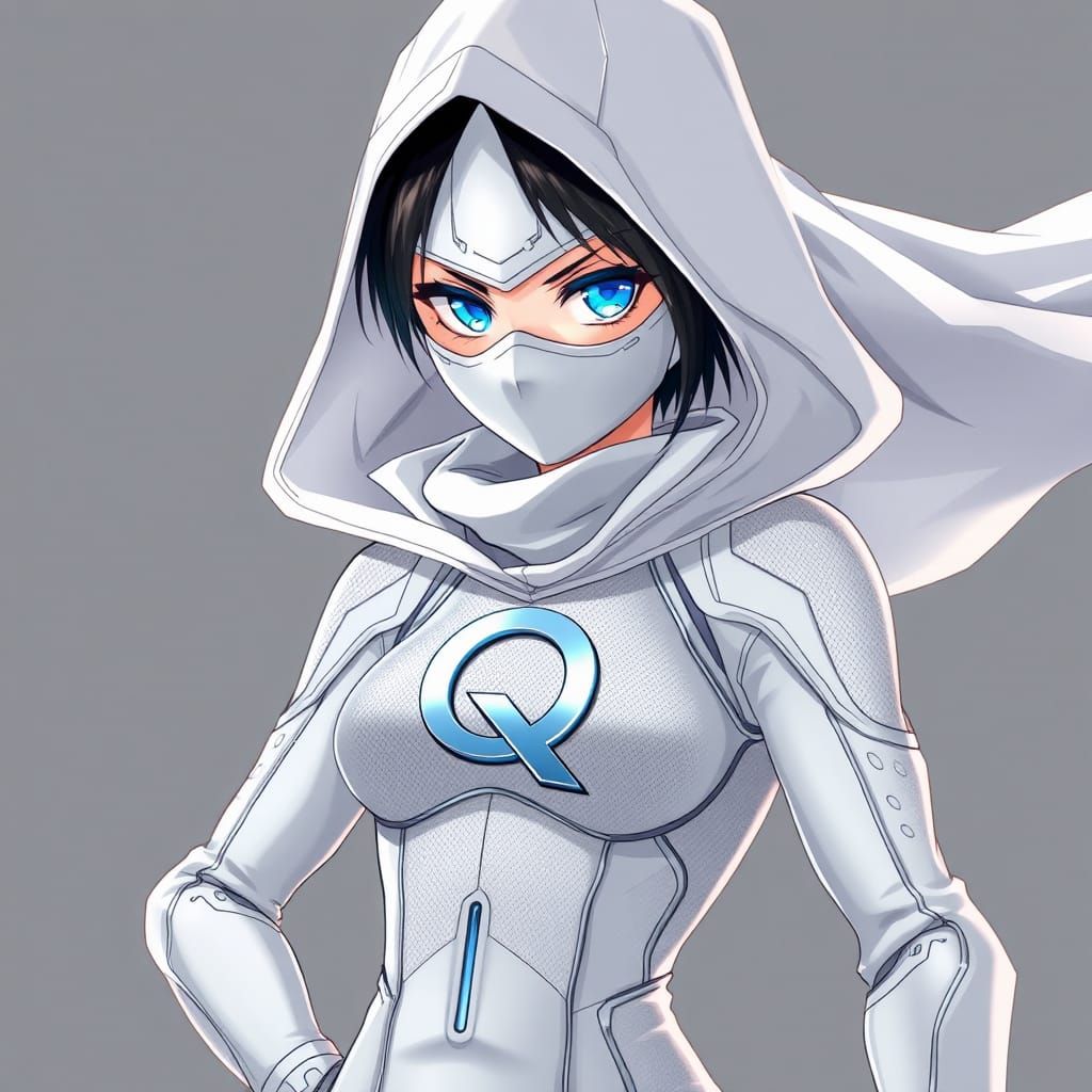 Anime Assassin Girl in White Suit, Glowing Eyes