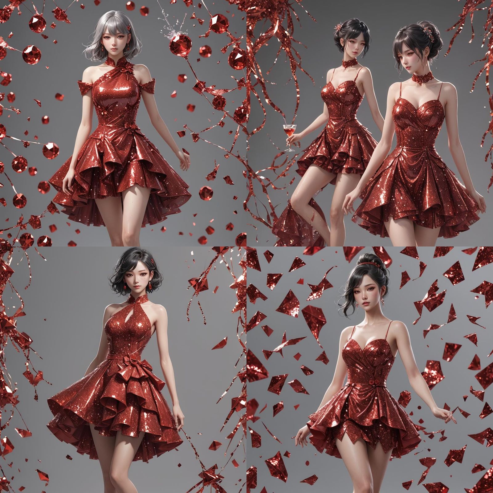 Glittery Red Cocktail Dress: 3D Anime Concept Art