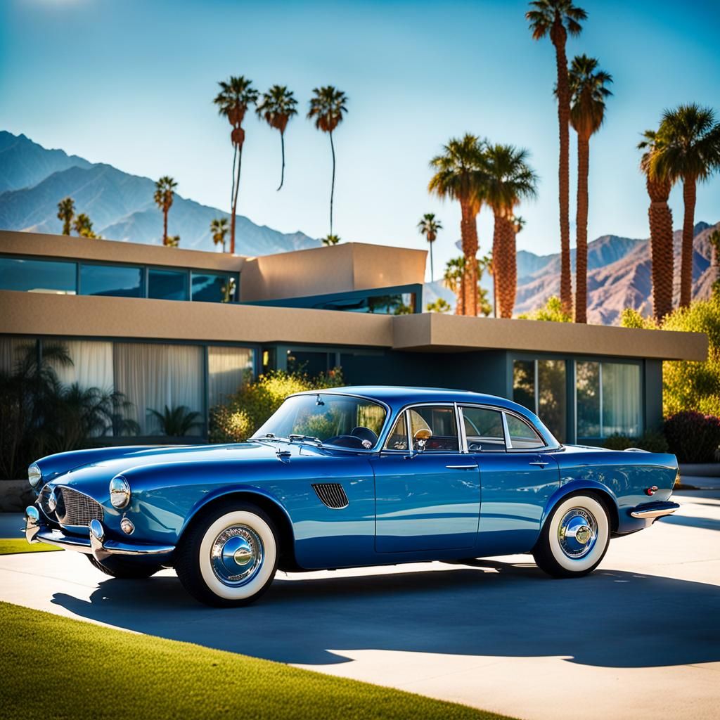 Blue Car at Palm Springs House, Professional Photo