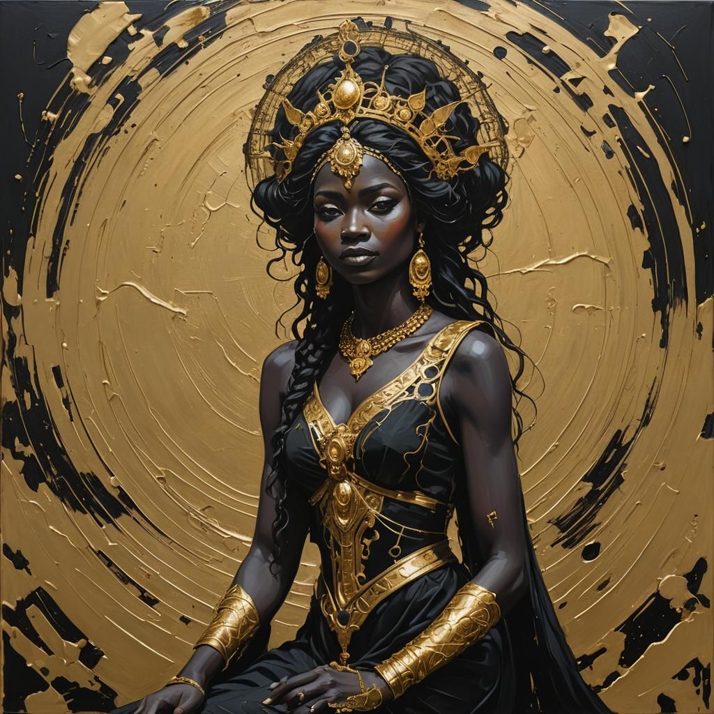 Golden Line Goddess in Oil Painting Style