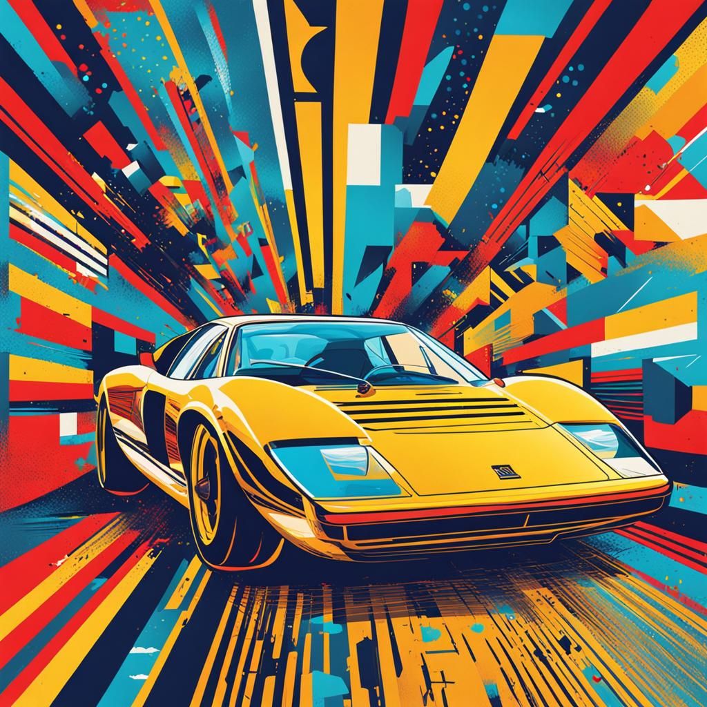 Supercar in Pop Art Geometric Bauhaus Style