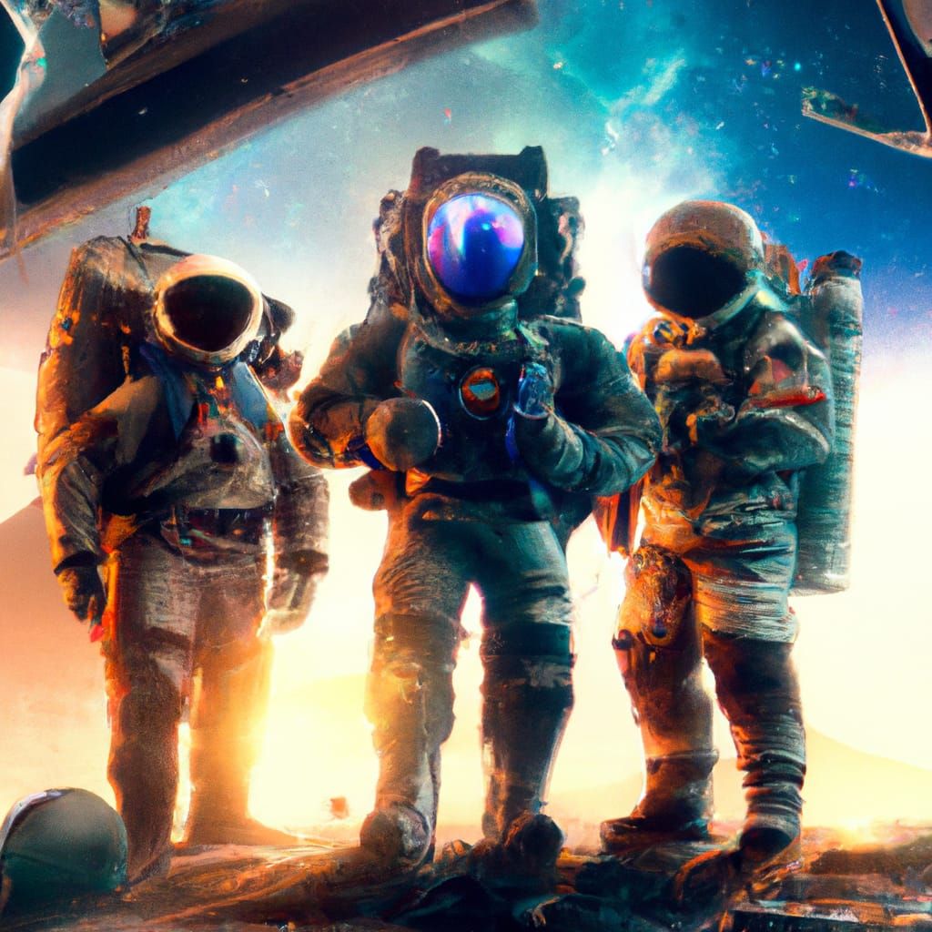 Astronauts Under Galaxy Sky: 3D Pixar Style