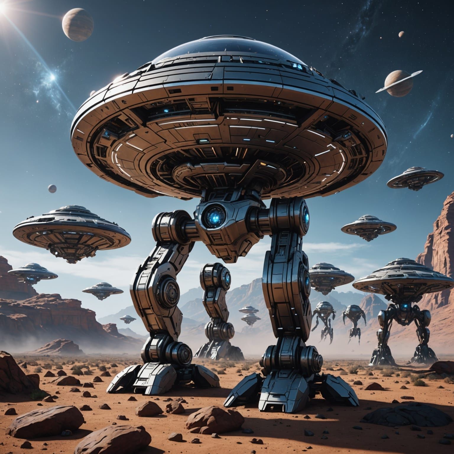 UFOs and Aliens in Andromeda Galaxy: Sci-Fi Art