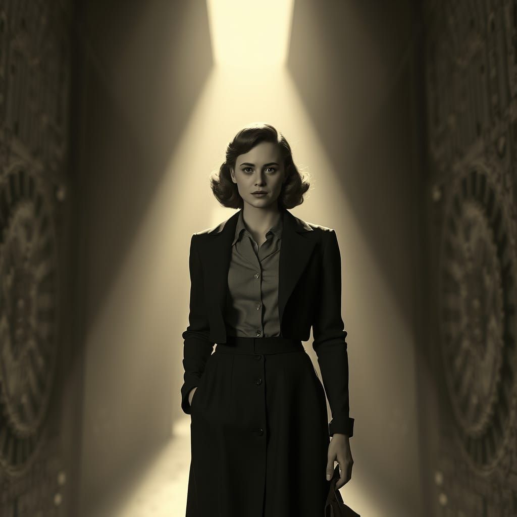 1940s Woman in Alleyway: Black and White Film