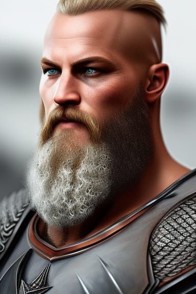 Viking Barbarian Portrait with Braided Beard