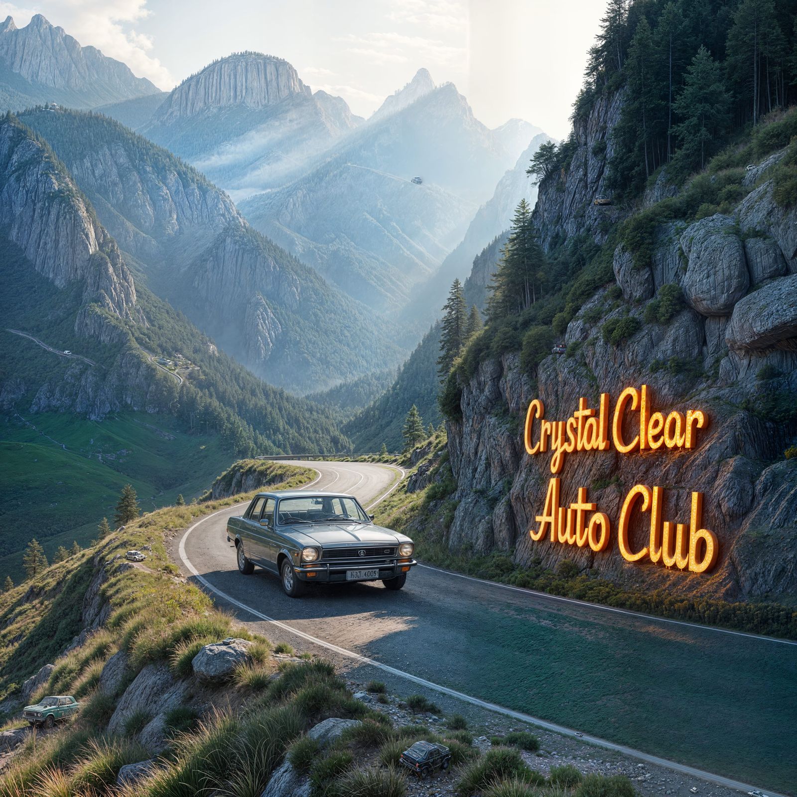 Lada in Mountain Landscape with Graffiti Art