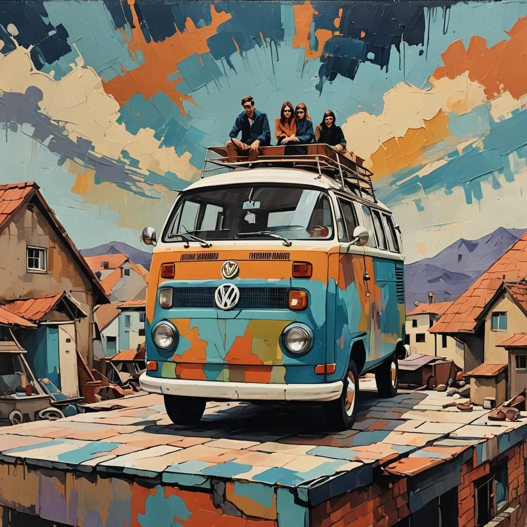 1960s VW Van with Couple: Abstract Art