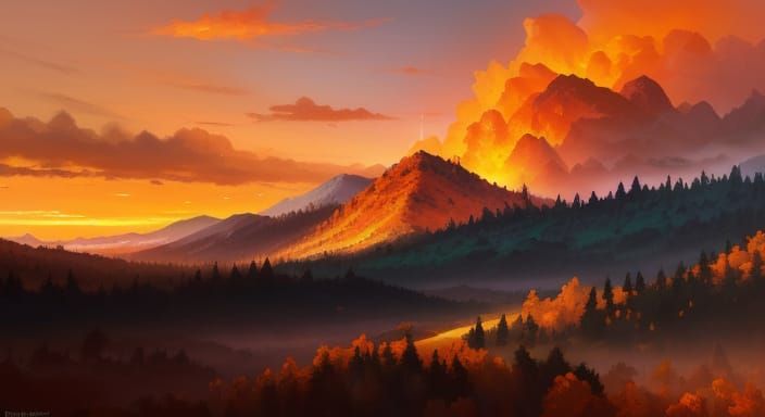 Vibrant Sunset Landscape with Orange Sky