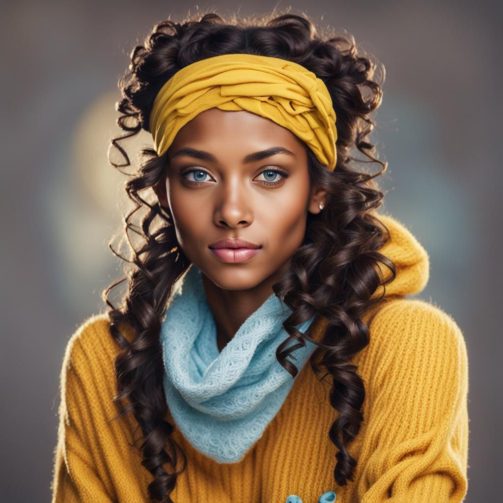 Slender Woman with Curly Hair and Headbands