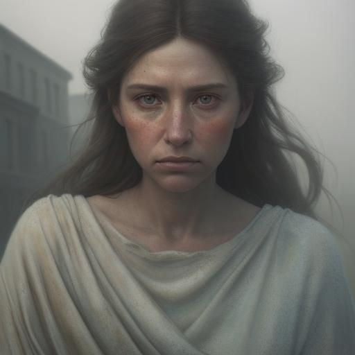 Melancholic Woman Portrait in Oil Painting Style