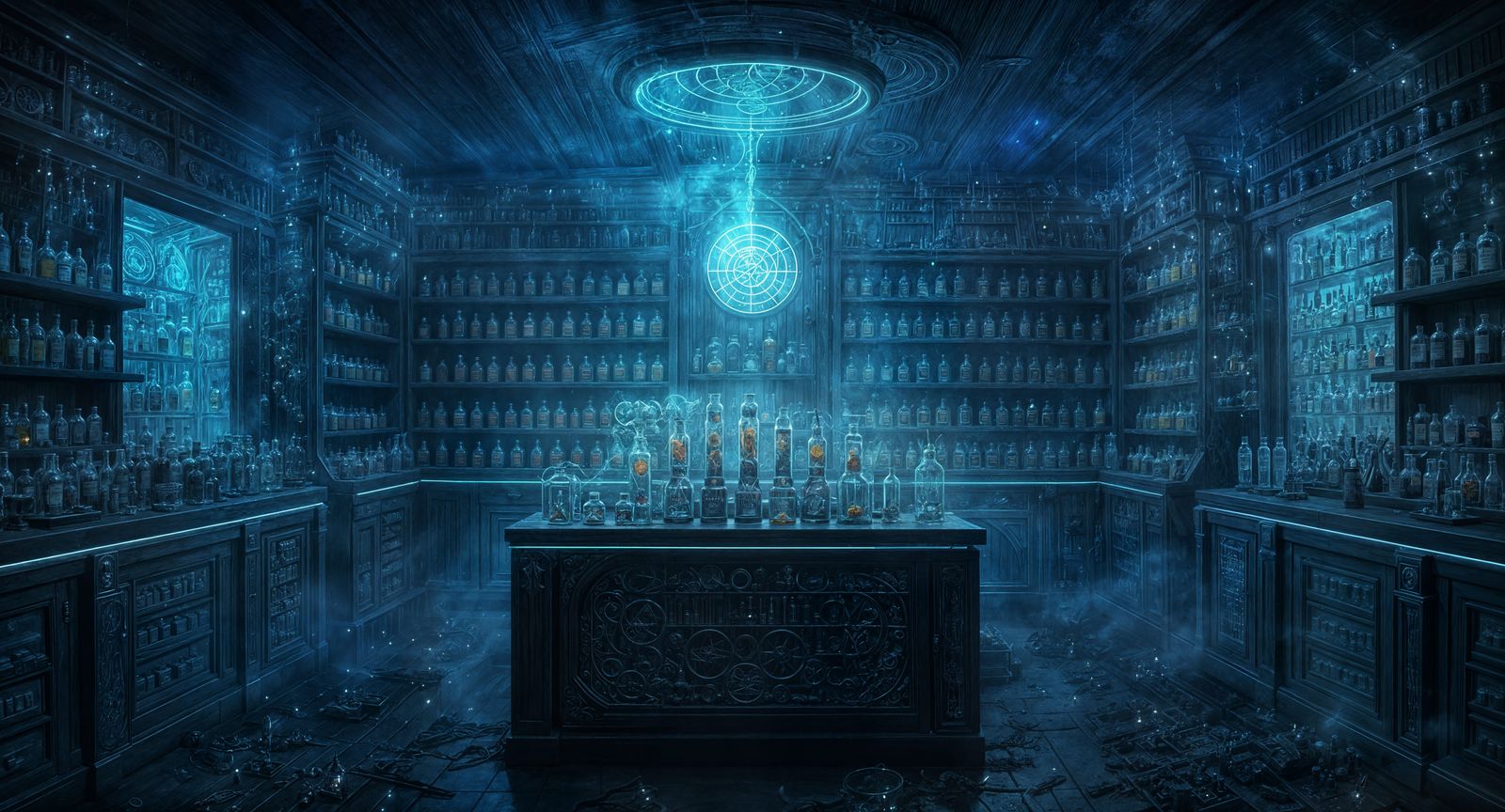 Futuristic Witchcraft Shop with Magical Potions