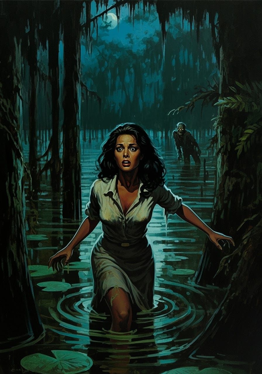 Dark Swamp Zombies Horror Movie Poster in Impressionist Styl...