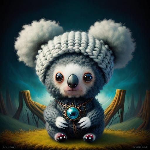 Wooly Koala with Red Mohawk in Whimsical Fairytale