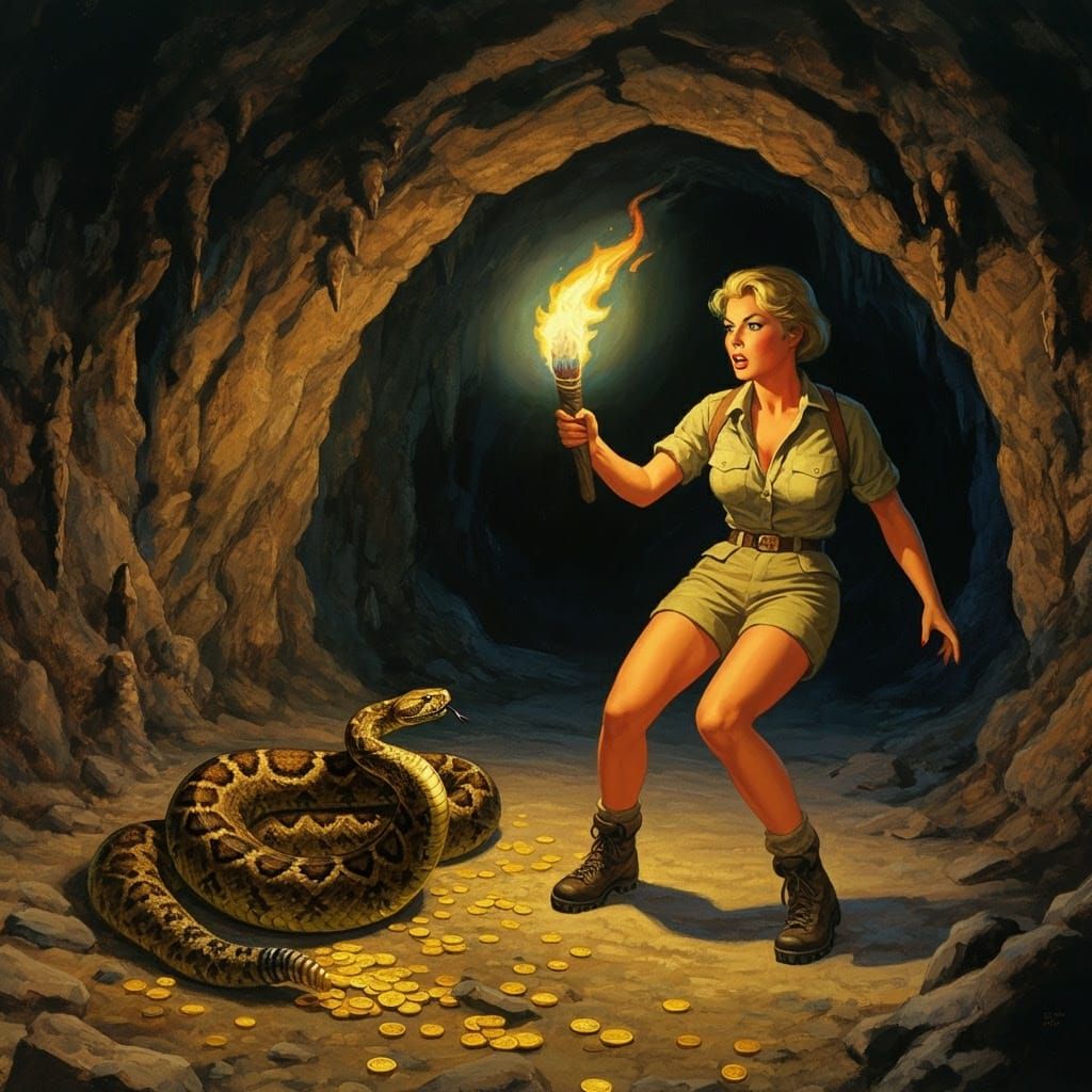 Woman with Torch and Rattlesnake in Impressionistic Style