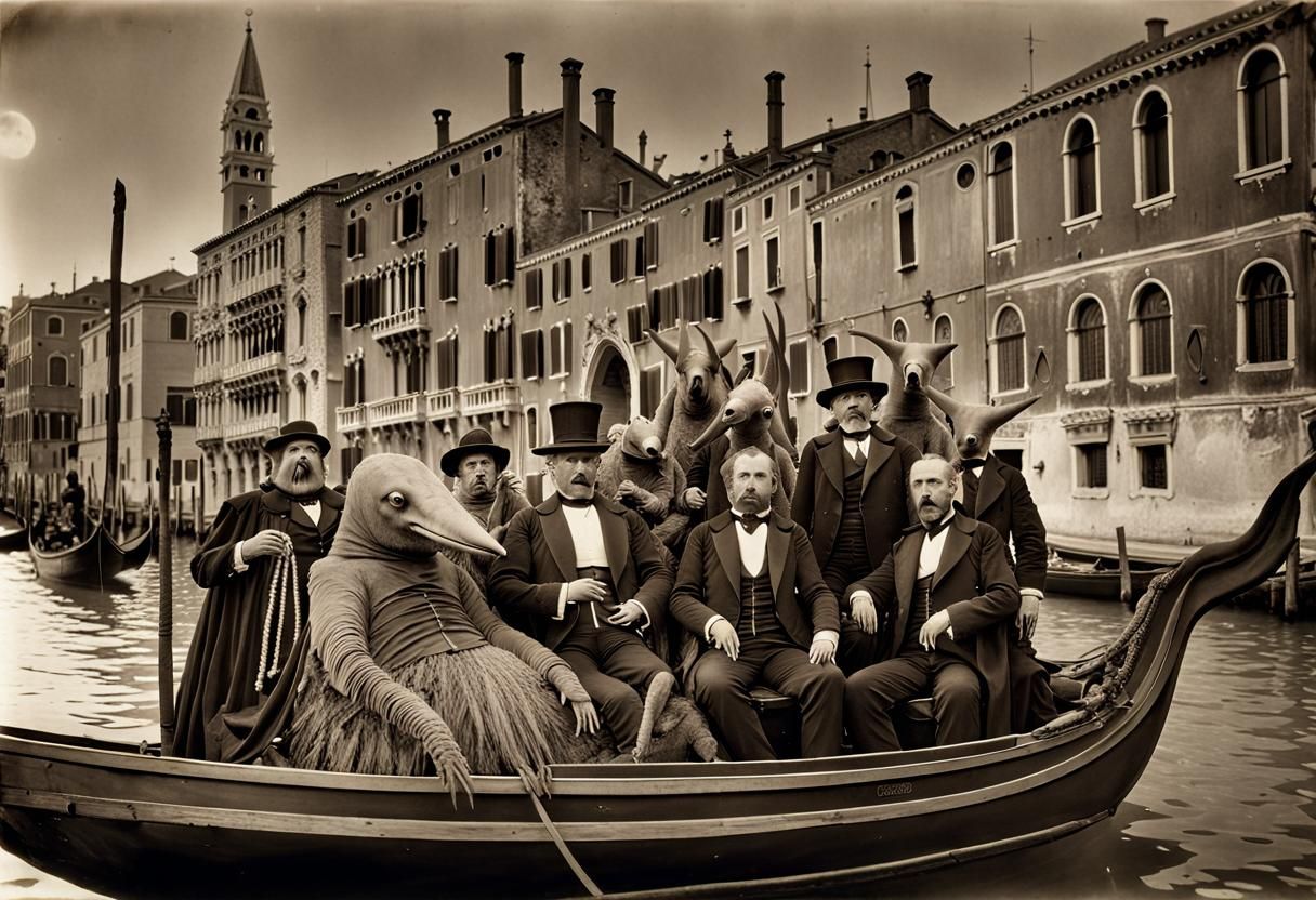 Lovecraftian Monster in Venice: Sepia Photograph
