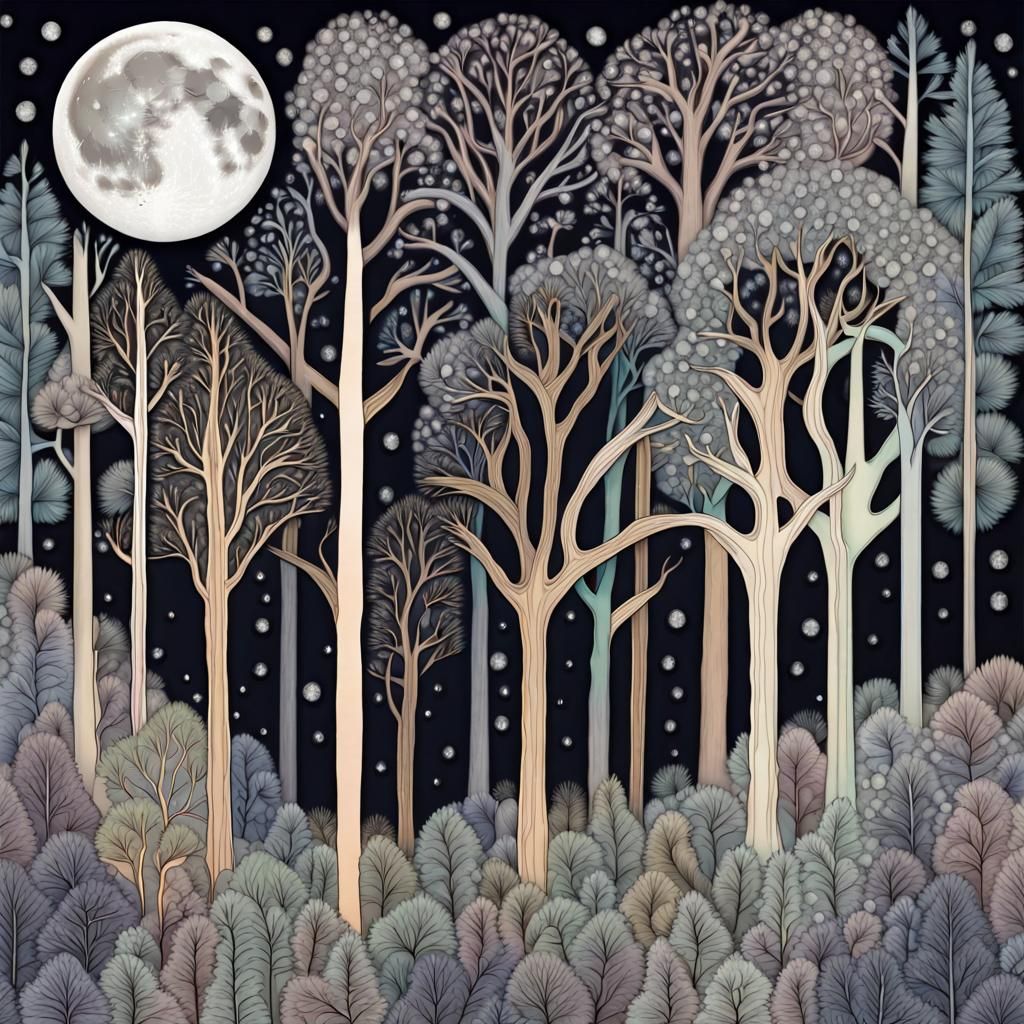 Neurographic Art: Moonlit Forest Illustration