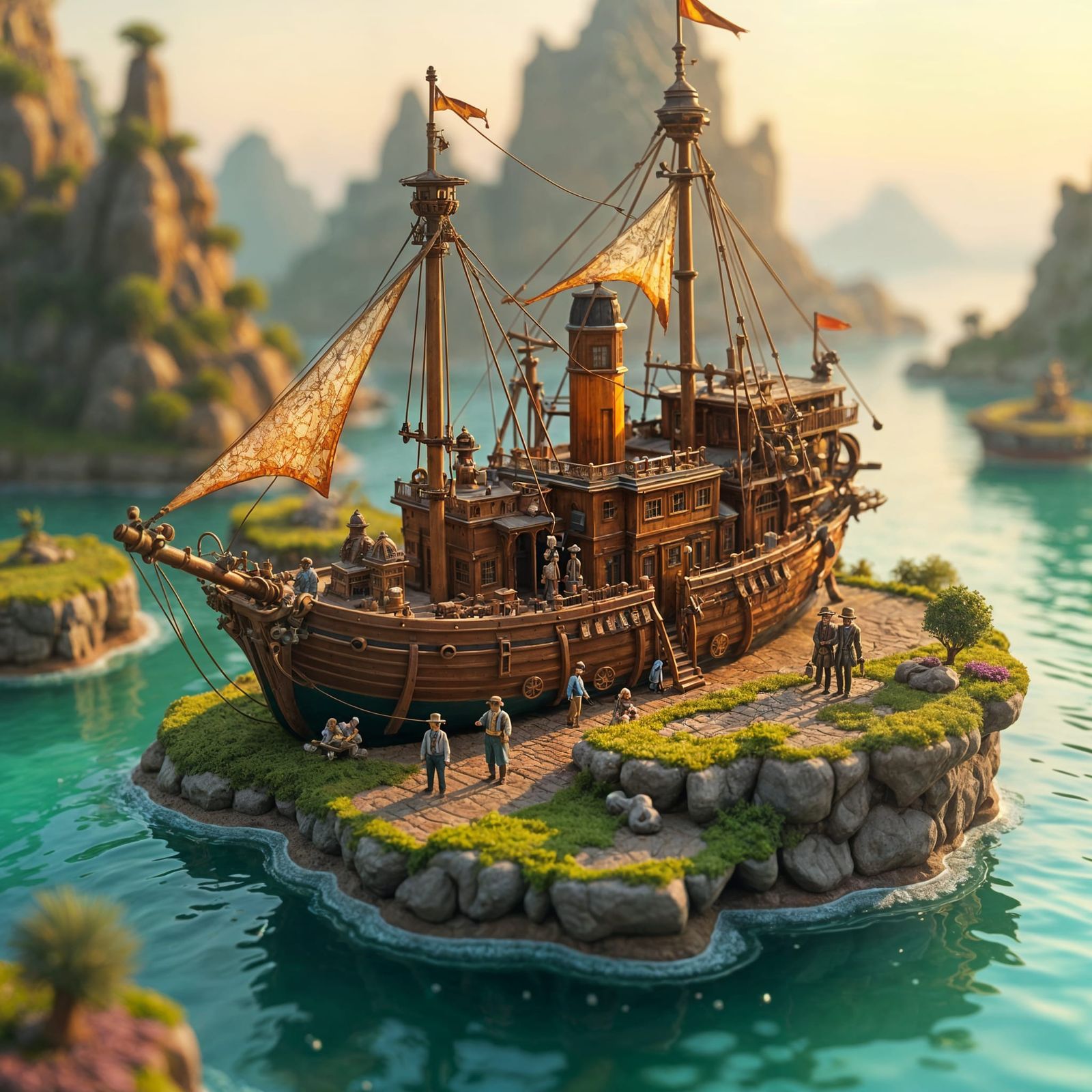 Steampunk Airship Diorama at Floating Island