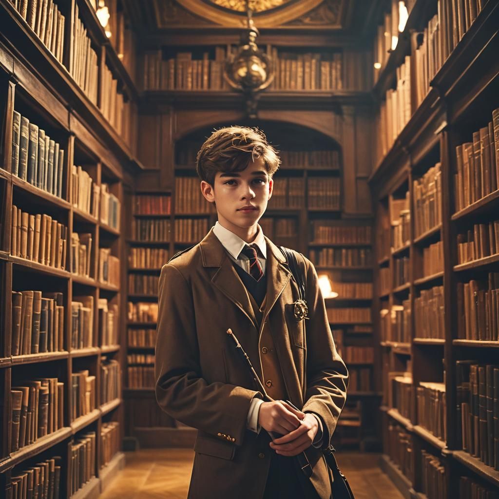 Nostalgic Library Scene with Oxford Student