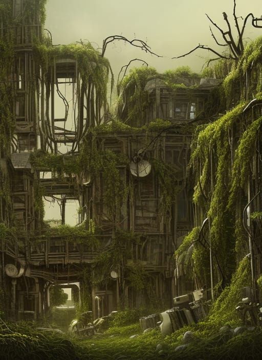 Dystopian Robot Skeletons in Derelict Houses