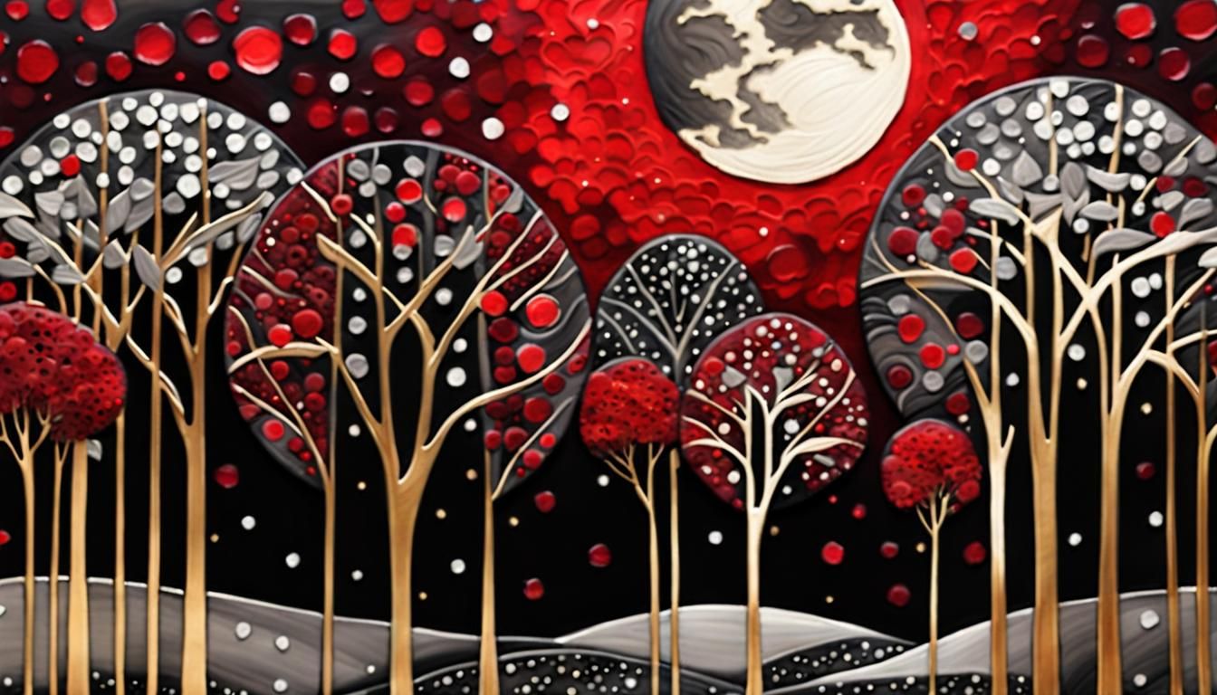 Moonlit Arabesque Forest in Impasto Alcohol Ink Style