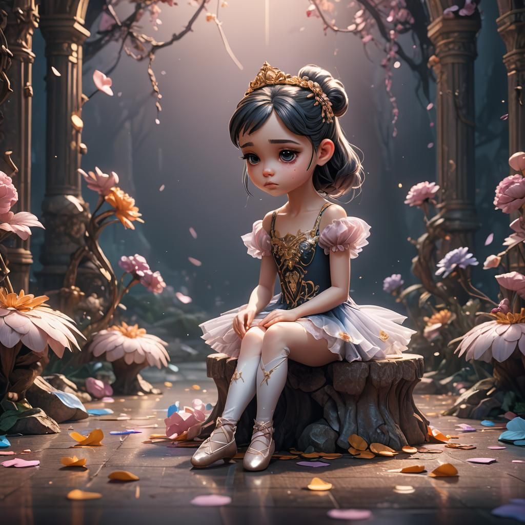 Sad Chibi Ballerina: Detailed Matte Painting