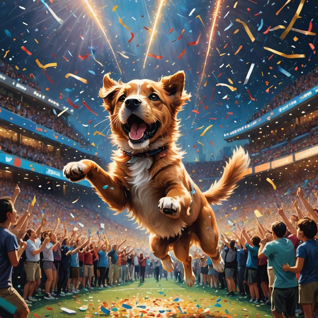 Puppy Javelin Throw in Impressionistic Style