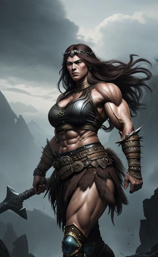 Epic Barbarian Queen with Giant Hammer