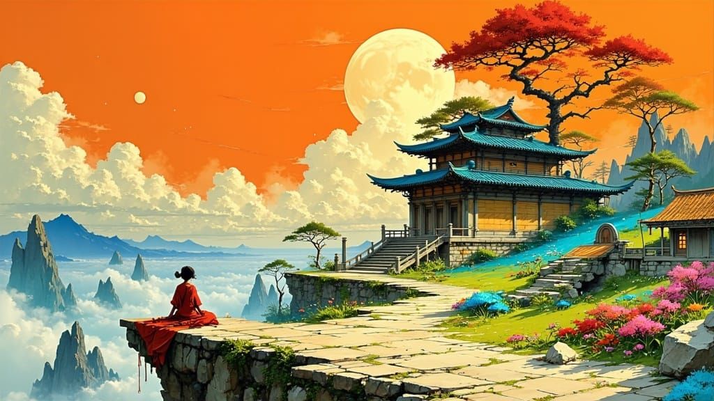 Surrealistic Landscape Art in Moebius Style