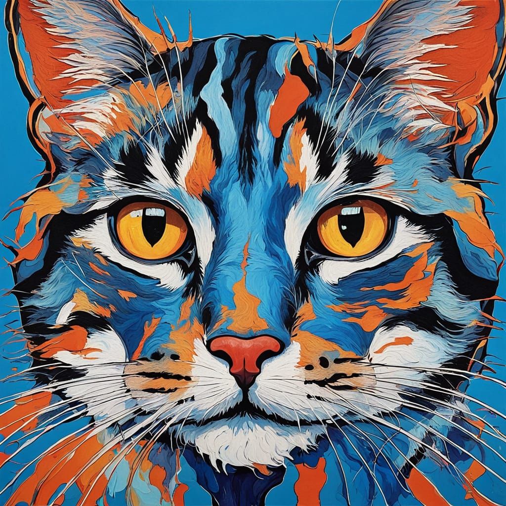 Vibrant Abstract Feline Form in Expressive Brushstrokes
