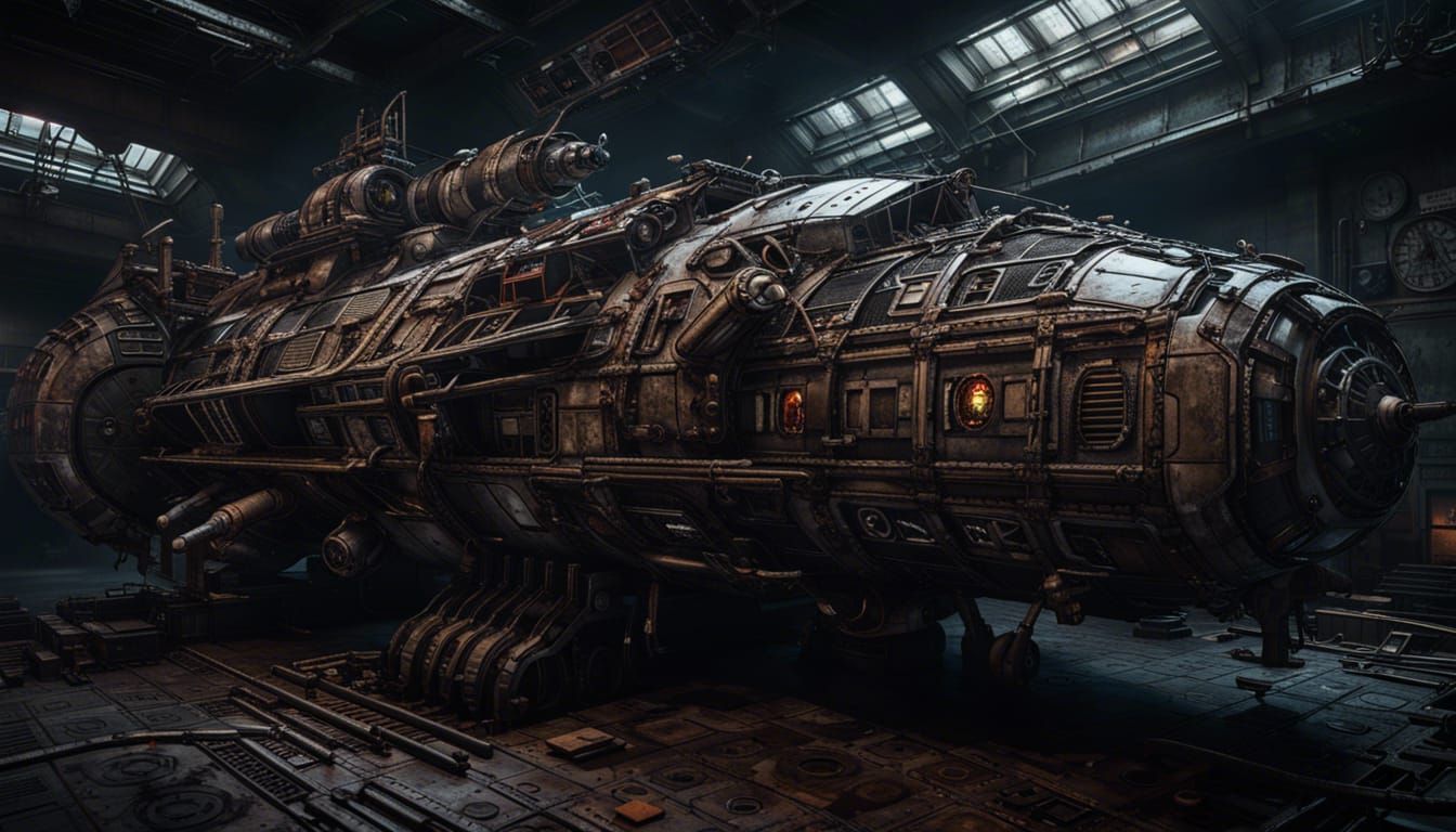 Sinister Post-Apocalyptic Spaceship in Hyper-Realistic Style