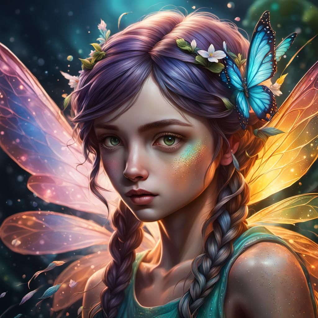 Detailed Fairy Portrait in Splash Art Style