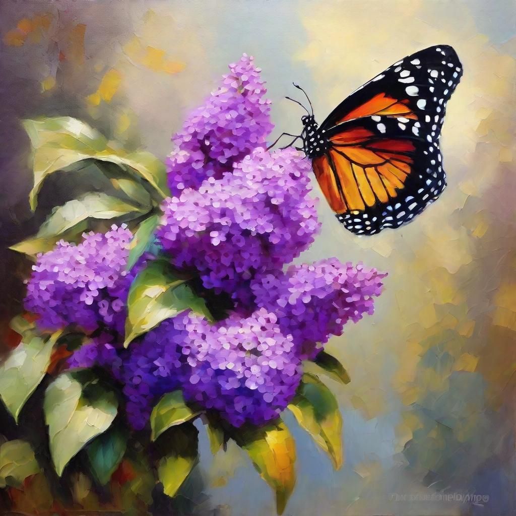 Butterfly Bush Oil Painting in Abstract Style