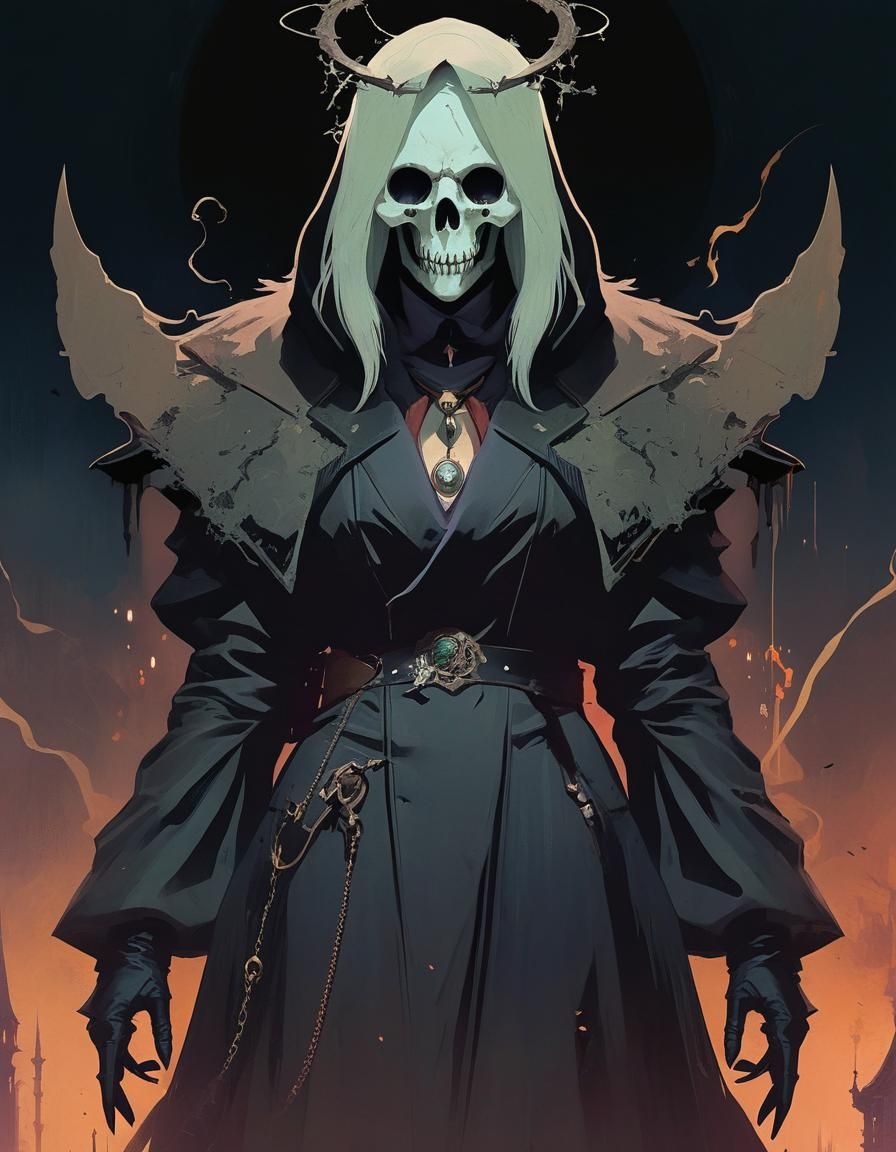 Gothic Necromancer with Dark Aura in Anime Style