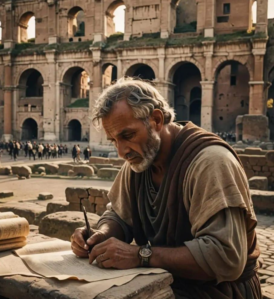 Scribe Writing in Ancient Rome: Cinematic Portrait
