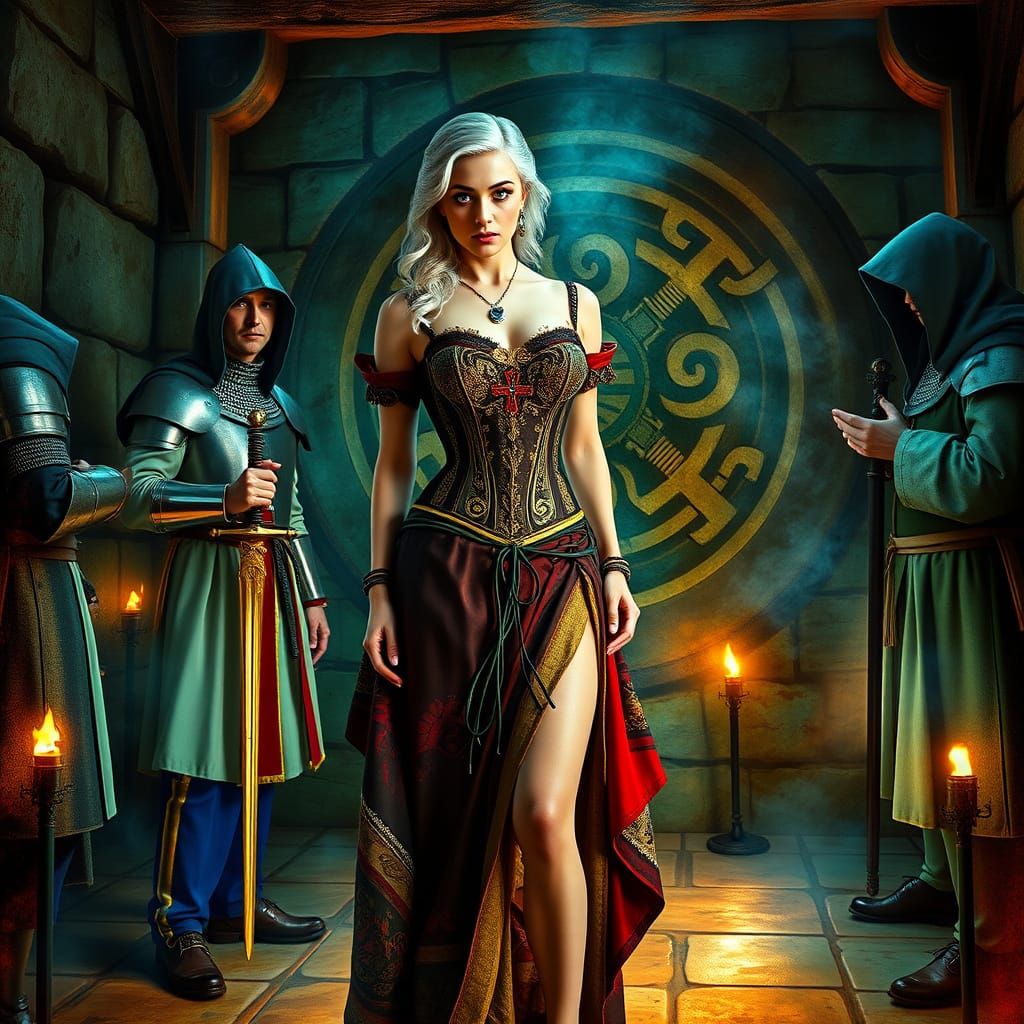 Bound Noblewoman in Medieval Ritual Scene