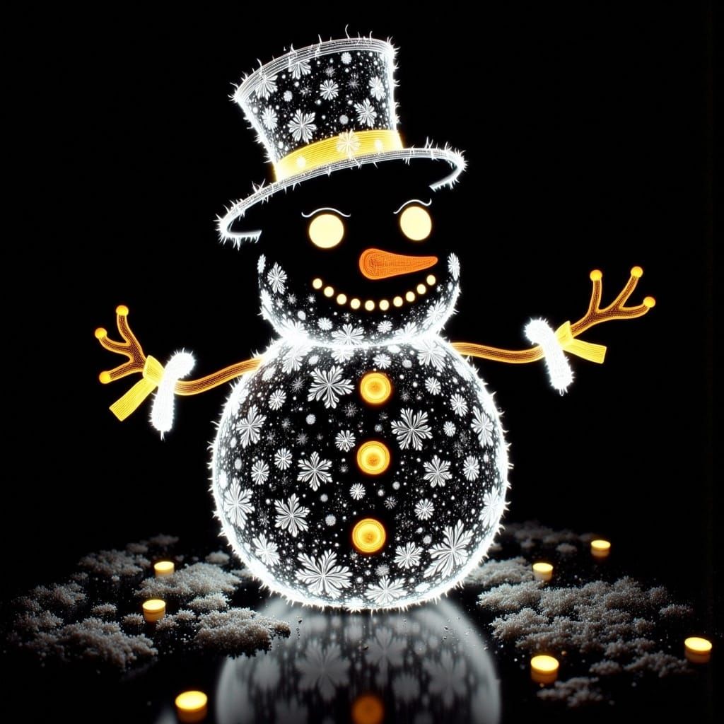 Button-Eyed Snowman with Neon Filigree